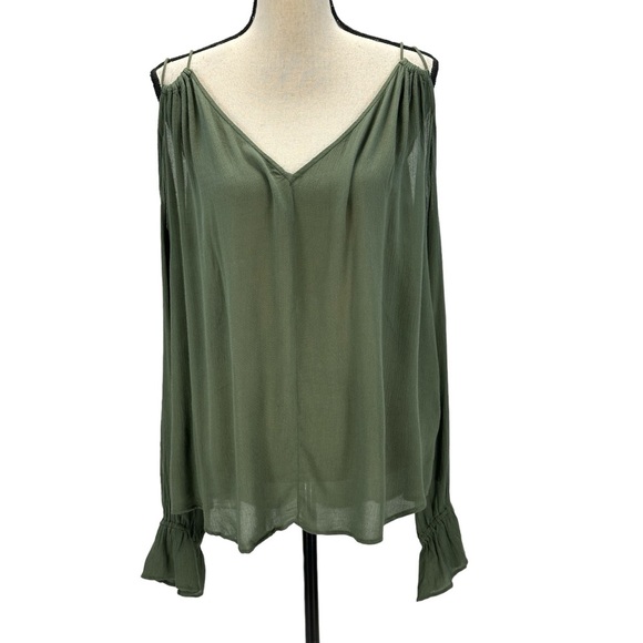 Jessica Simpson Long Sleeve Spaghetti Strap Drop Shoulder Blouse - Green - XL - Picture 1 of 9